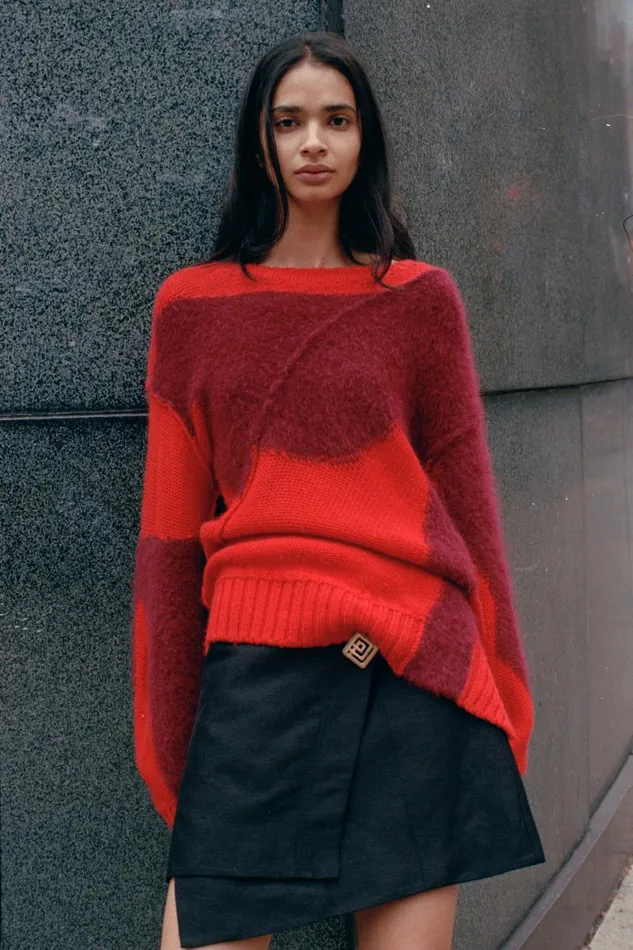 Women Addie Intarsia Knit Jumper Scarlet Redgarnet Red Aje Knitwear and Jumpers