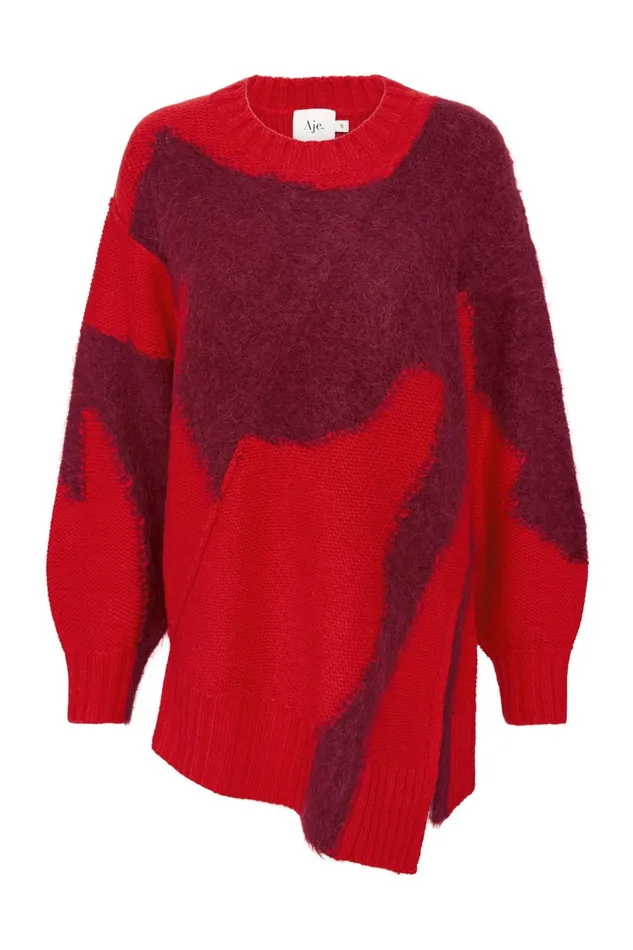 Women Addie Intarsia Knit Jumper Scarlet Redgarnet Red Aje Knitwear and Jumpers