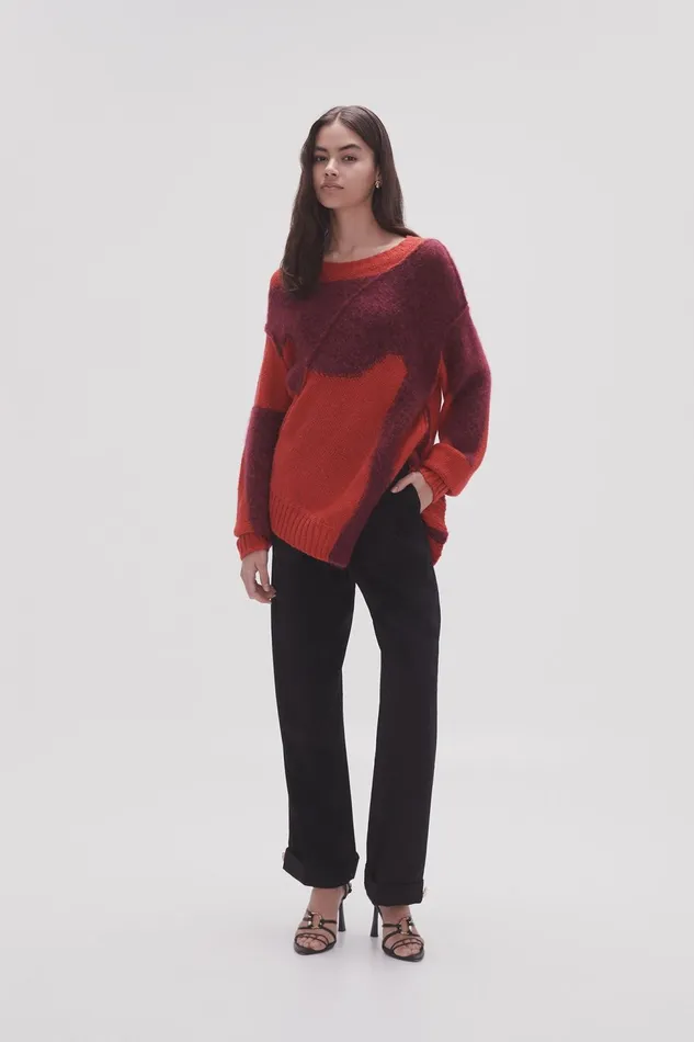 Women Addie Intarsia Knit Jumper Scarlet Redgarnet Red Aje Knitwear and Jumpers