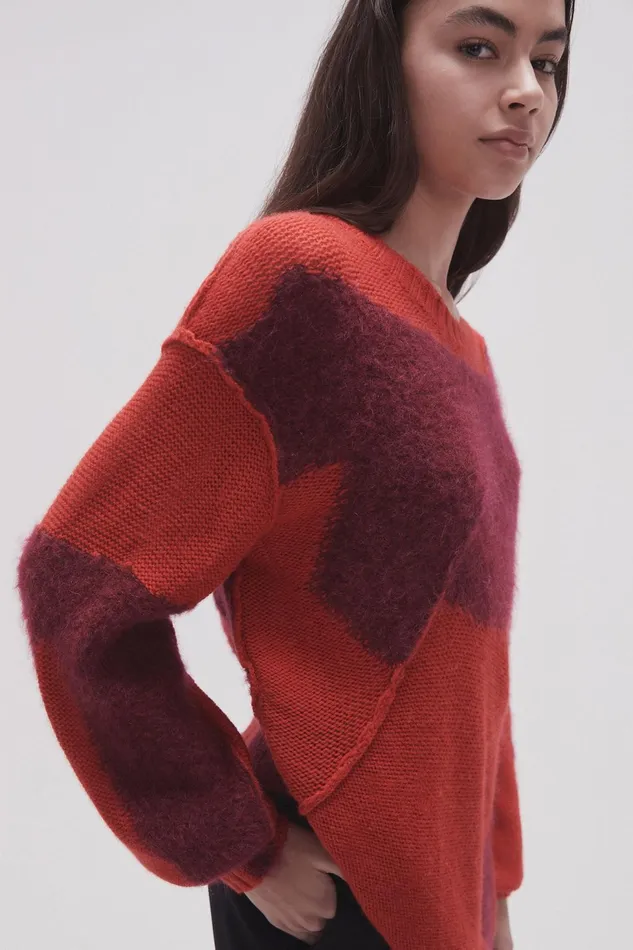 Women Addie Intarsia Knit Jumper Scarlet Redgarnet Red Aje Knitwear and Jumpers
