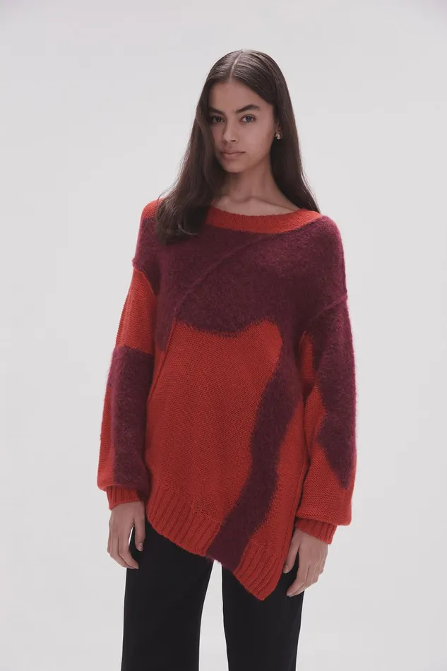 Women Addie Intarsia Knit Jumper Scarlet Redgarnet Red Aje Knitwear and Jumpers