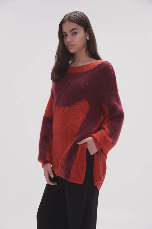 Women Addie Intarsia Knit Jumper Scarlet Redgarnet Red Aje Knitwear and Jumpers
