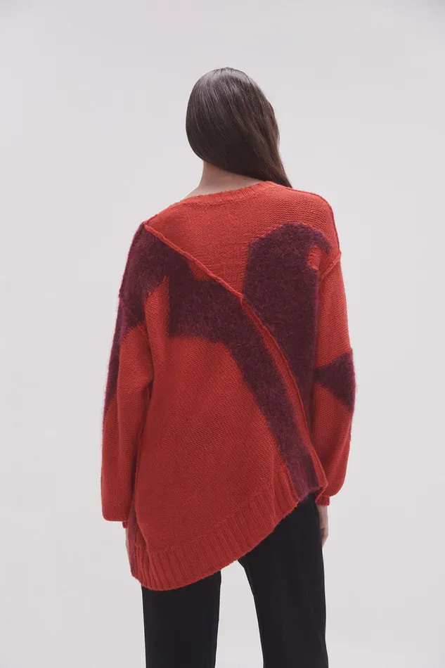 Women Addie Intarsia Knit Jumper Scarlet Redgarnet Red Aje Knitwear and Jumpers