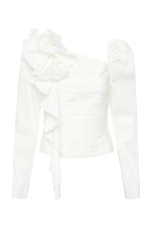 Women Adelia Ruffle Long Sleeve Top Ivory Aje Tops