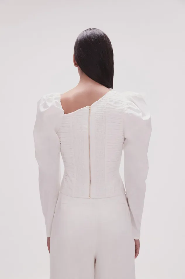 Women Adelia Ruffle Long Sleeve Top Ivory Aje Tops