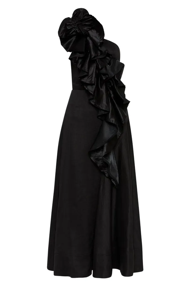 Women Adelia Ruffle Midi Dress Black Aje Dresses