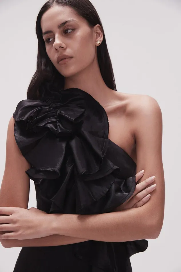 Women Adelia Ruffle Midi Dress Black Aje Dresses