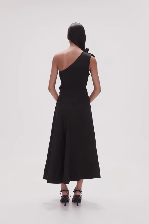 Women Adelia Ruffle Midi Dress Black Aje Dresses