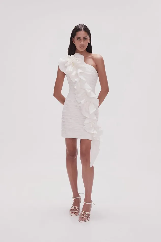 Women Adelia Ruffle Mini Dress Ivory Aje Dresses