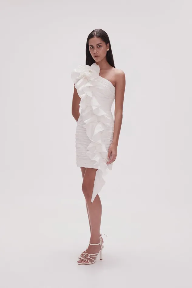 Women Adelia Ruffle Mini Dress Ivory Aje Dresses