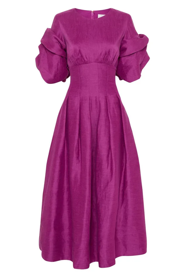 Women Adelie Puff Sleeve Midi Dress Plum Purple Aje Dresses