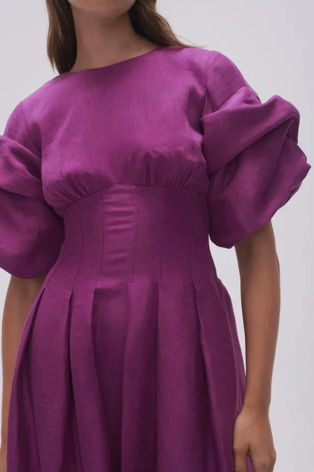 Women Adelie Puff Sleeve Midi Dress Plum Purple Aje Dresses