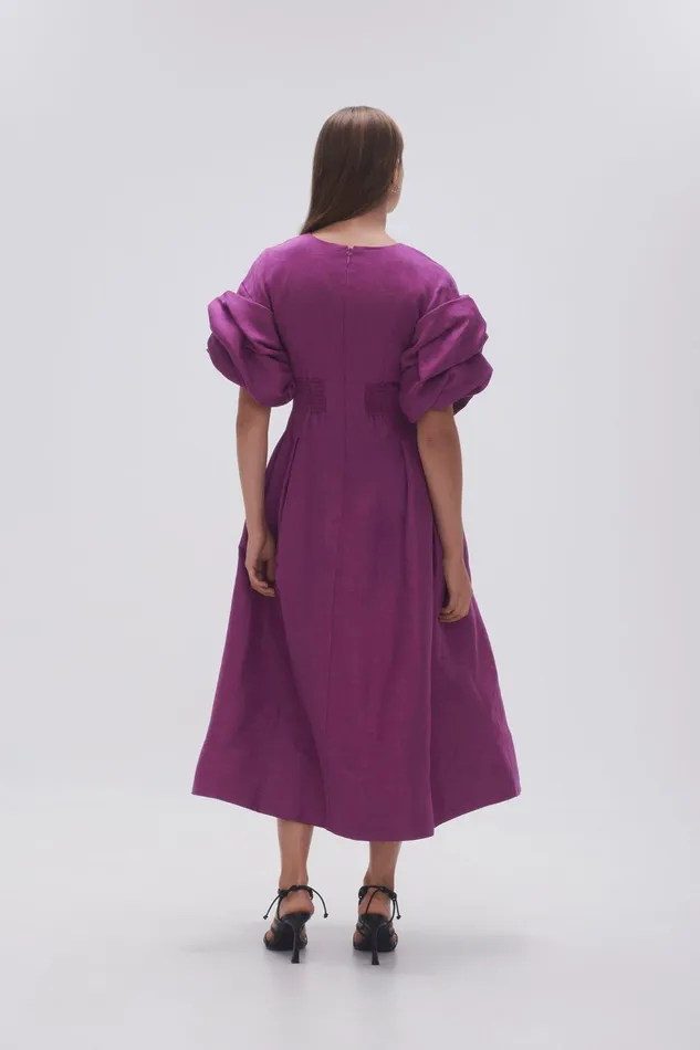 Women Adelie Puff Sleeve Midi Dress Plum Purple Aje Dresses