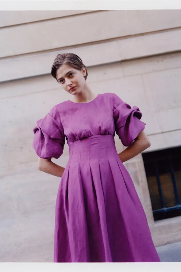 Women Adelie Puff Sleeve Midi Dress Plum Purple Aje Dresses