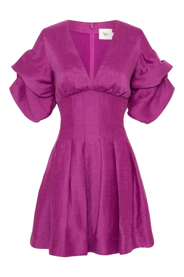 Women Adelie Puff Sleeve Mini Dress Plum Purple Aje Dresses
