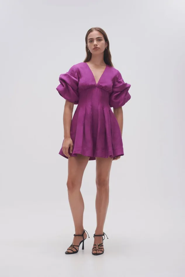 Women Adelie Puff Sleeve Mini Dress Plum Purple Aje Dresses