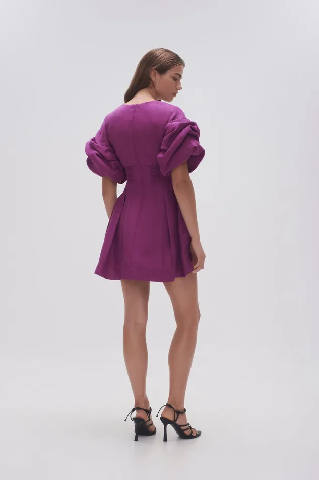 Women Adelie Puff Sleeve Mini Dress Plum Purple Aje Dresses