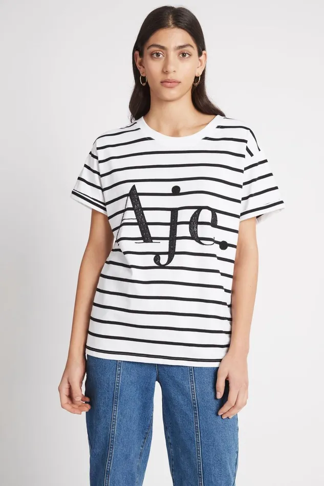 Women Aje Logo Tee Blackwhite Stripe Aje Tees