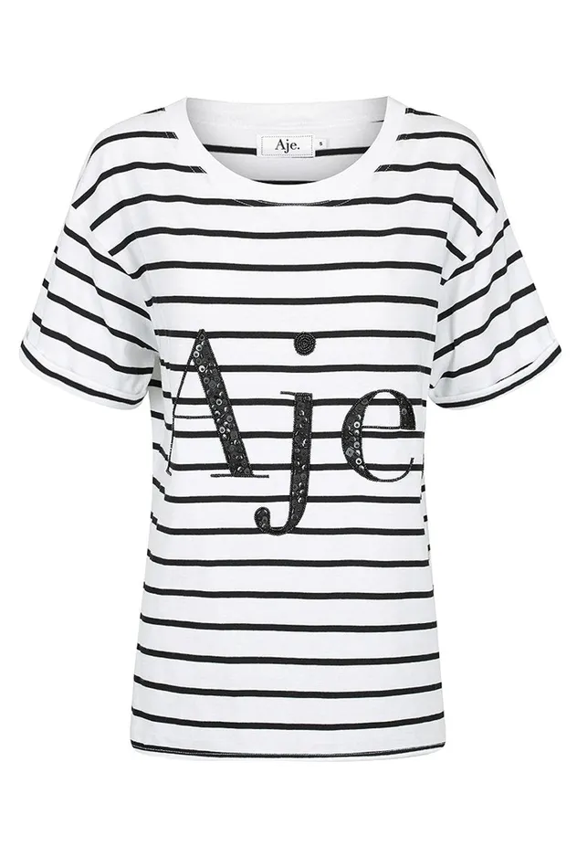 Women Aje Logo Tee Blackwhite Stripe Aje Tees