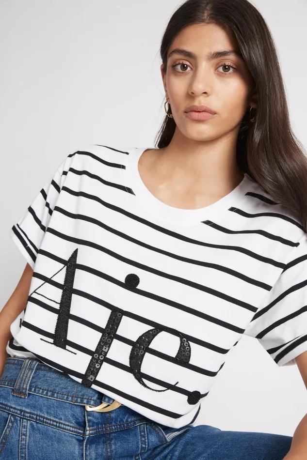 Women Aje Logo Tee Blackwhite Stripe Aje Tees