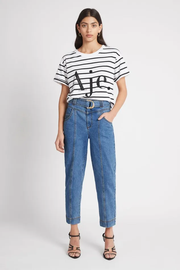 Women Aje Logo Tee Blackwhite Stripe Aje Tees