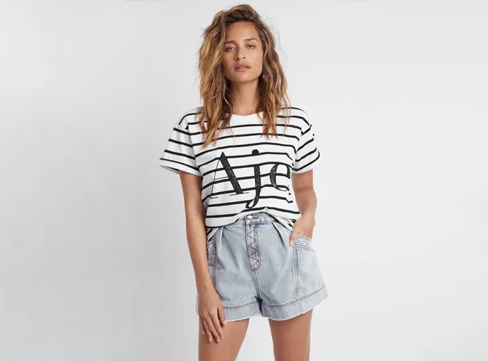 Women Aje Logo Tee Blackwhite Stripe Aje Tees