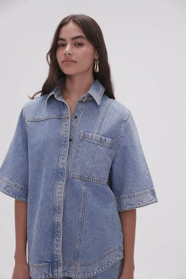 Women Aje X Outland Denim Top Coastal Blue Aje Denim