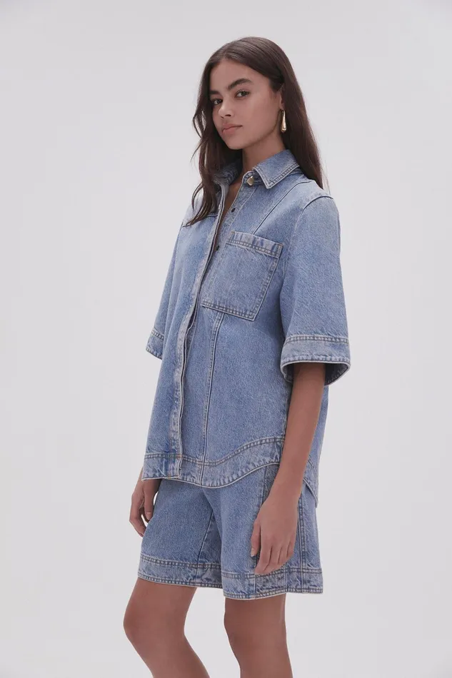 Women Aje X Outland Denim Top Coastal Blue Aje Denim