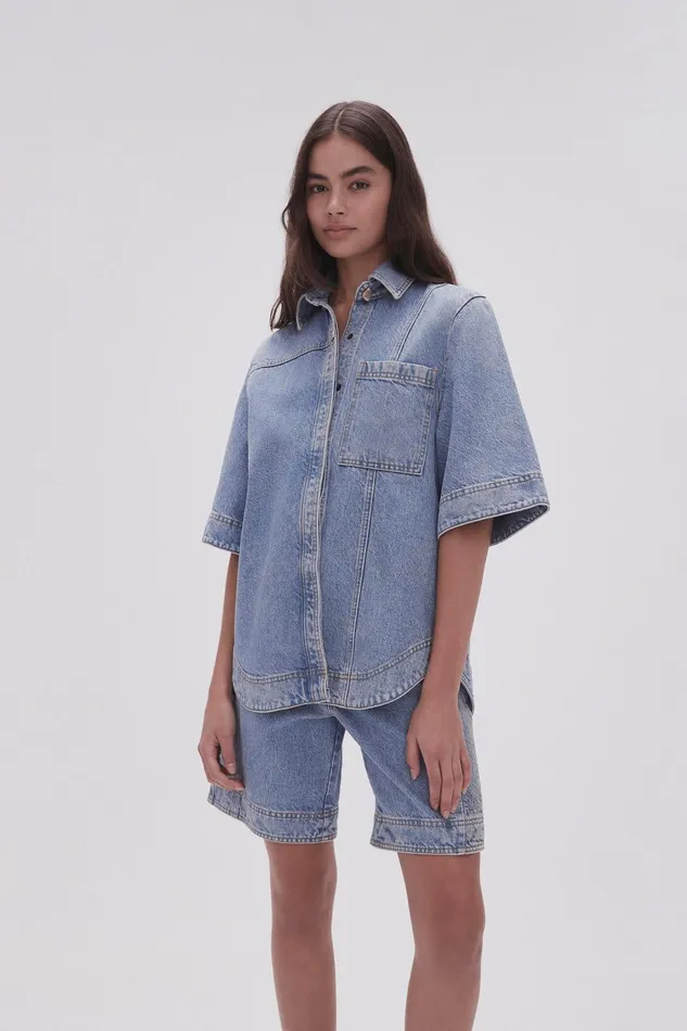 Women Aje X Outland Denim Top Coastal Blue Aje Tops