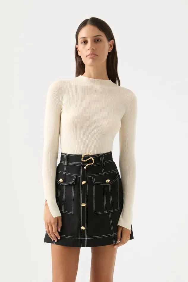 Women Alina Rib Knit Top Cream Aje Knitwear and Jumpers