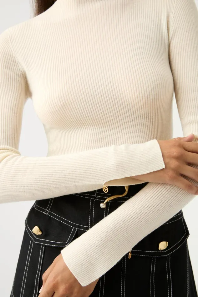 Women Alina Rib Knit Top Cream Aje Knitwear and Jumpers