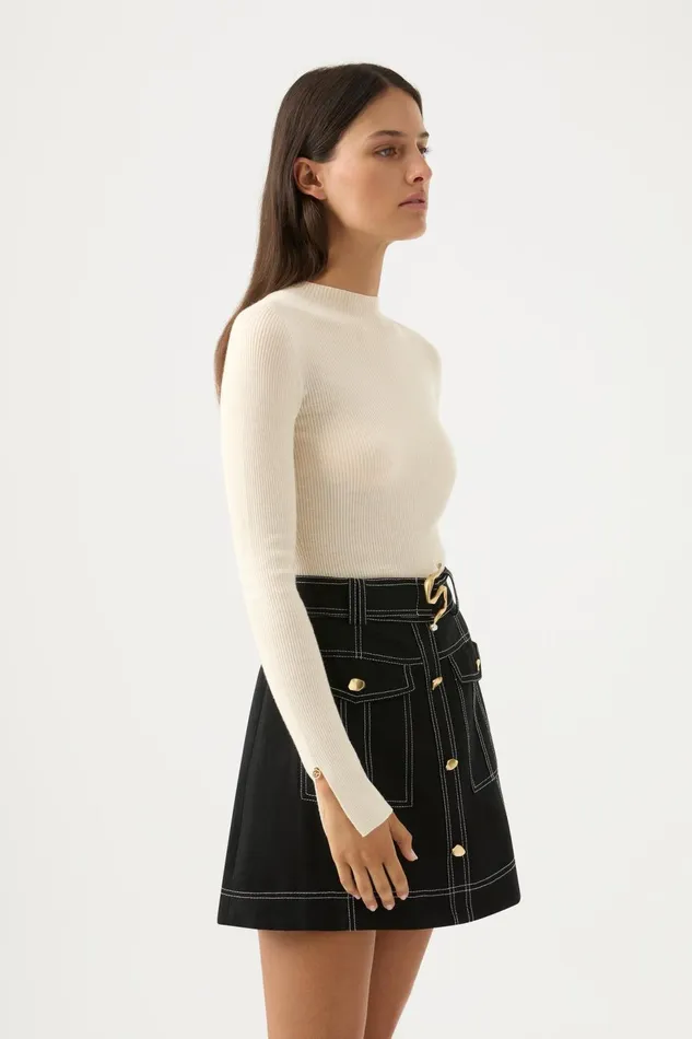 Women Alina Rib Knit Top Cream Aje Knitwear and Jumpers