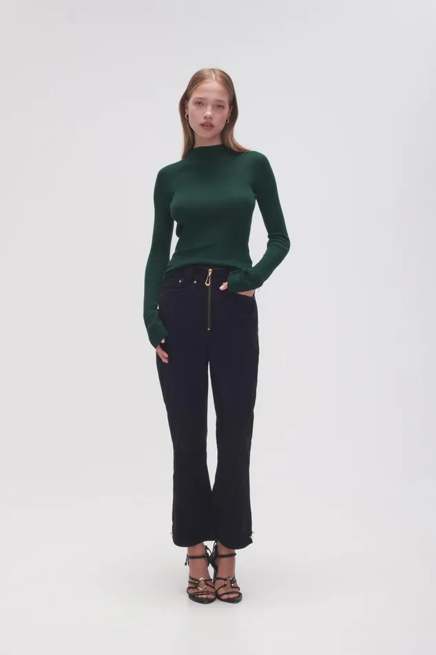 Women Alina Rib Knit Top Forest Green Aje Knitwear and Jumpers