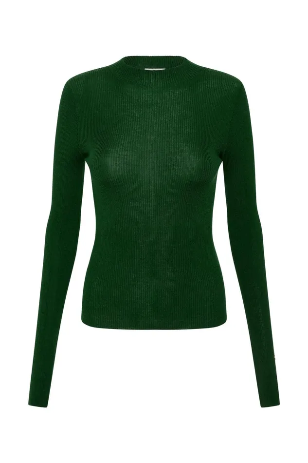 Women Alina Rib Knit Top Forest Green Aje Knitwear and Jumpers