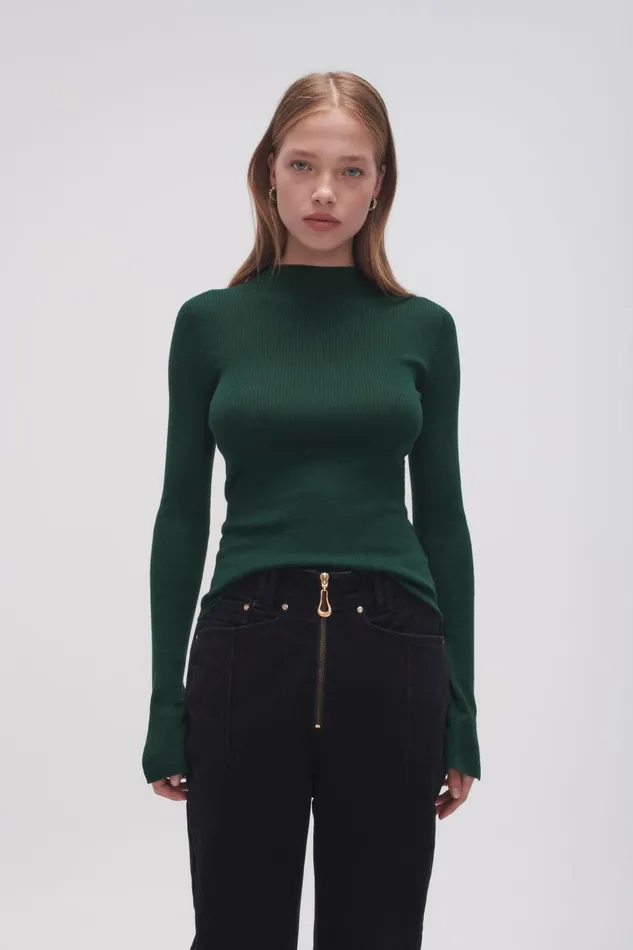 Women Alina Rib Knit Top Forest Green Aje Knitwear and Jumpers