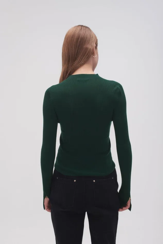 Women Alina Rib Knit Top Forest Green Aje Knitwear and Jumpers