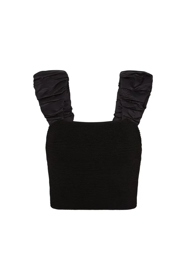 Women Allard Ruched Strap Knit Top Black Aje Tops