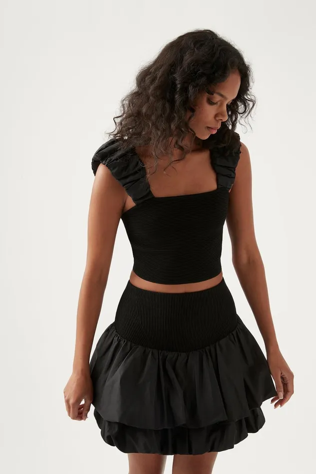 Women Allard Ruched Strap Knit Top Black Aje Tops