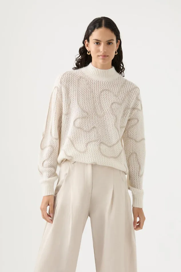 Women Allegory Cornelli Jumper Ivory Sandstone Beige Aje Knitwear and Jumpers