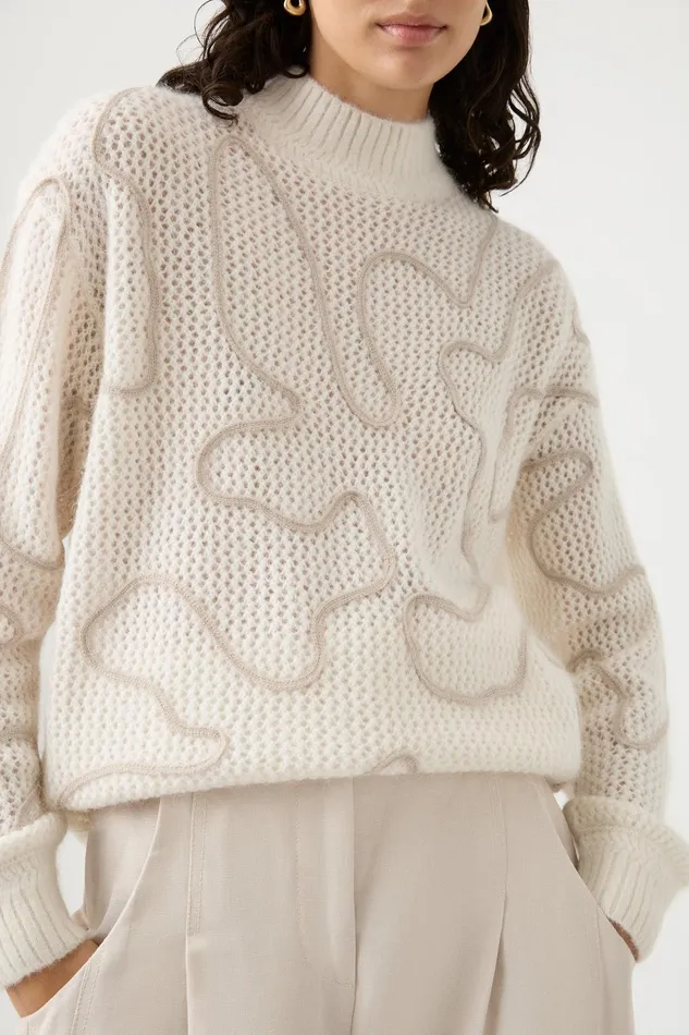 Women Allegory Cornelli Jumper Ivory Sandstone Beige Aje Knitwear and Jumpers