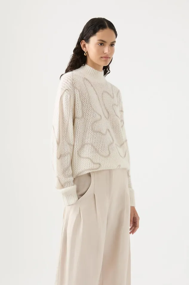 Women Allegory Cornelli Jumper Ivory Sandstone Beige Aje Knitwear and Jumpers