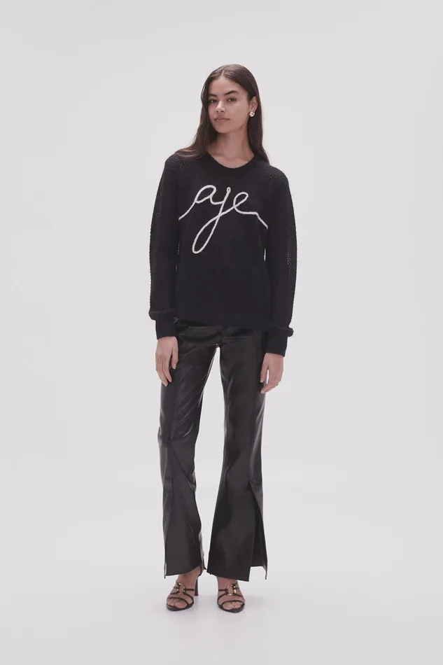 Women Alma Cornelli Logo Jumper Blackivory Aje Knitwear and Jumpers