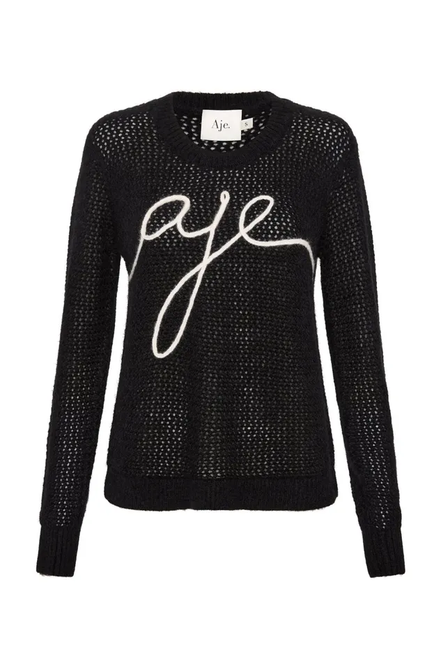 Women Alma Cornelli Logo Jumper Blackivory Aje Knitwear and Jumpers