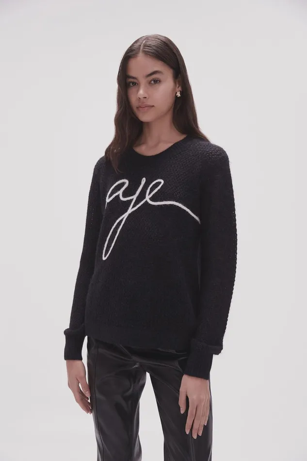 Women Alma Cornelli Logo Jumper Blackivory Aje Knitwear and Jumpers