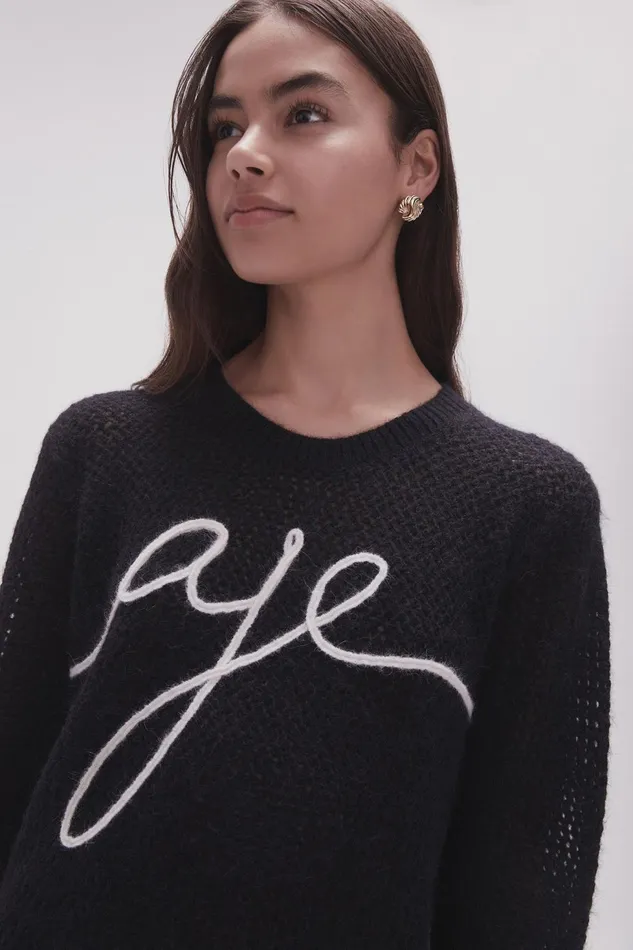 Women Alma Cornelli Logo Jumper Blackivory Aje Knitwear and Jumpers