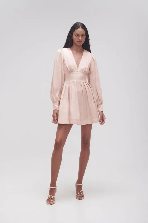 Women Amelia Plunge Mini Dress Blush Pink Aje Dresses