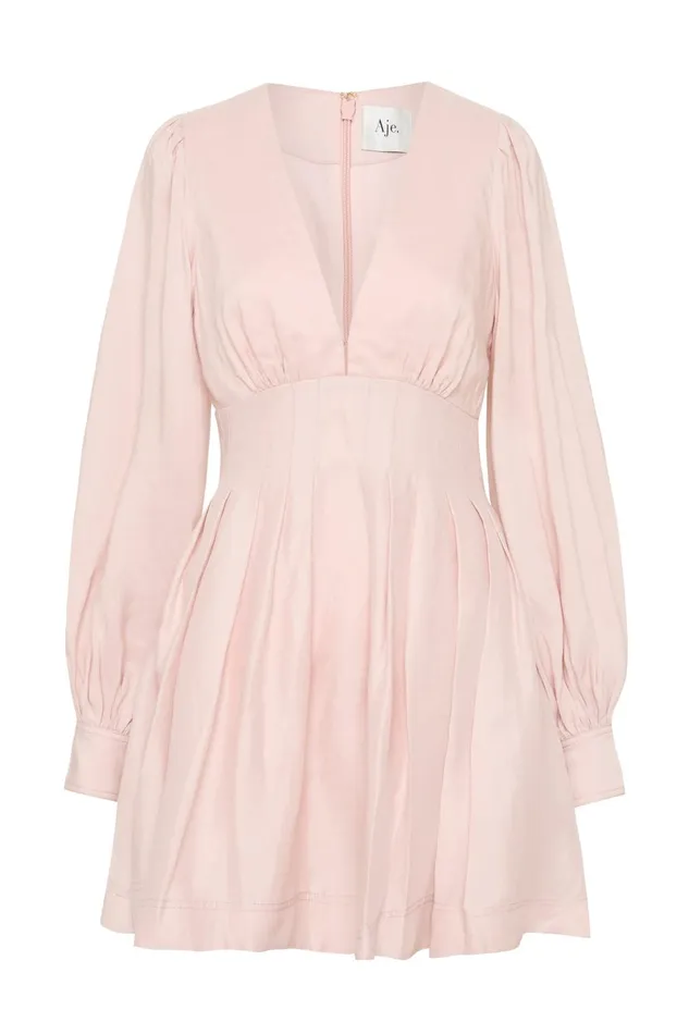 Women Amelia Plunge Mini Dress Blush Pink Aje Dresses