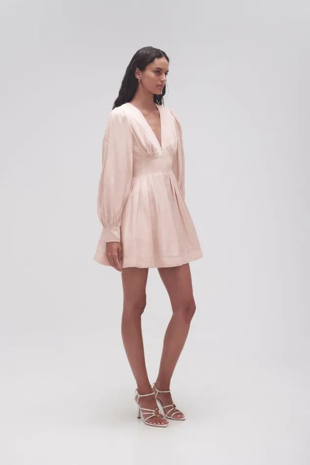 Women Amelia Plunge Mini Dress Blush Pink Aje Dresses