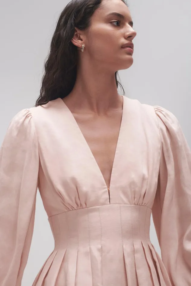 Women Amelia Plunge Mini Dress Blush Pink Aje Dresses