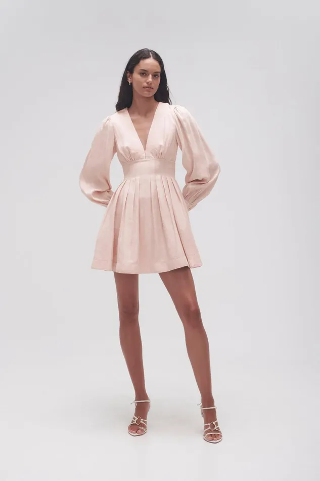 Women Amelia Plunge Mini Dress Blush Pink Aje Dresses